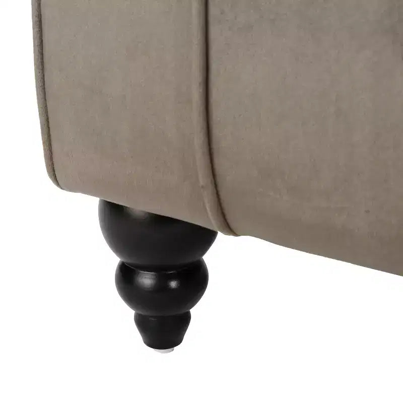 Méridienne moderne glamour en velours capitonné avec coussin décoratif amovible et pieds en bois tournés