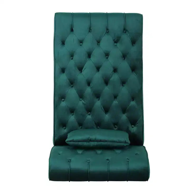 Méridienne moderne glamour en velours capitonné avec coussin décoratif amovible et pieds en bois tournés