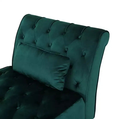 Méridienne moderne glamour en velours capitonné avec coussin décoratif amovible et pieds en bois tournés