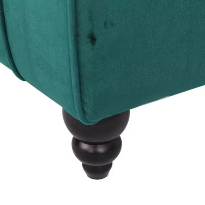 Méridienne moderne glamour en velours capitonné avec coussin décoratif amovible et pieds en bois tournés