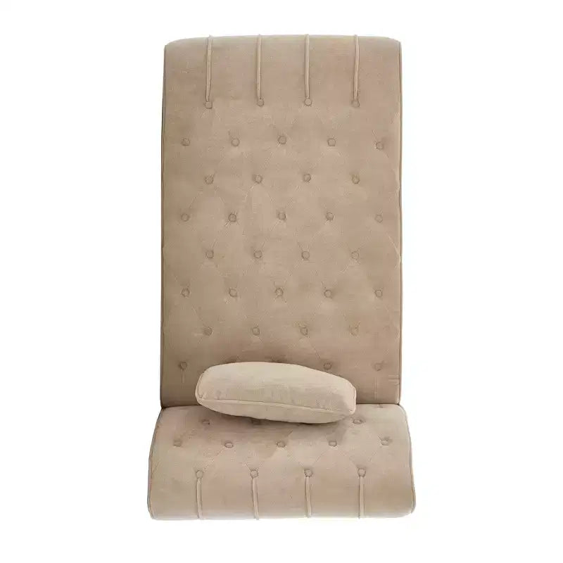 Méridienne moderne glamour en velours capitonné avec coussin décoratif amovible et pieds en bois tournés