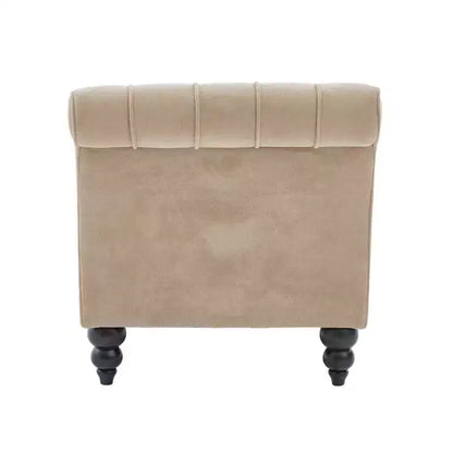 Méridienne moderne glamour en velours capitonné avec coussin décoratif amovible et pieds en bois tournés