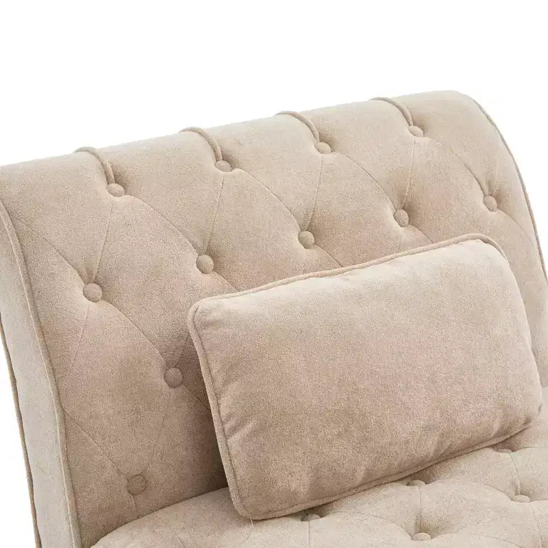 Méridienne moderne glamour en velours capitonné avec coussin décoratif amovible et pieds en bois tournés
